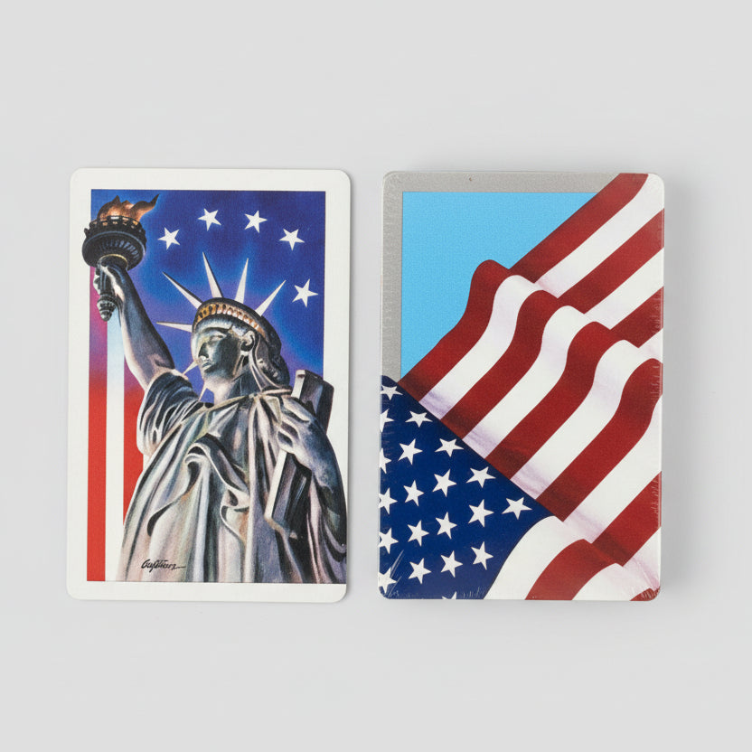 Hoyle Double Deck Patriotic Playing Cards – Statue of Liberty & American Flag with Case