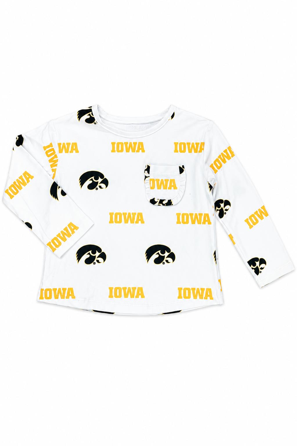 Iowa White Tigerhawk L/S Ruffle Pocket Tee