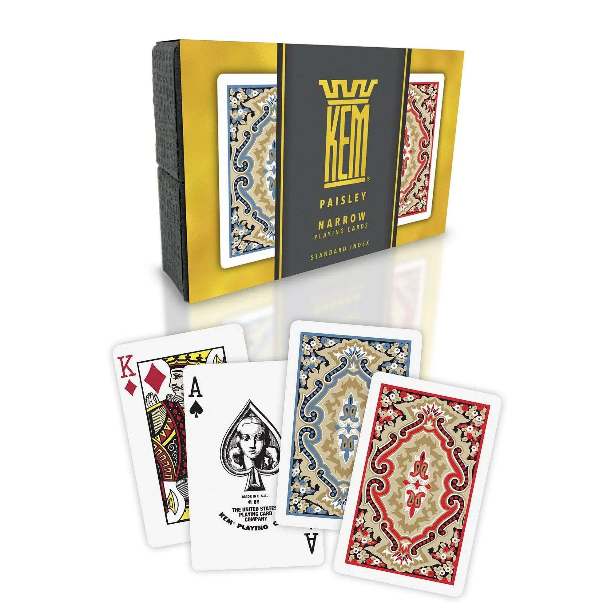 KEM Paisley Narrow 4 Pip Regular Index – 2-Deck Set (Red & Blue)