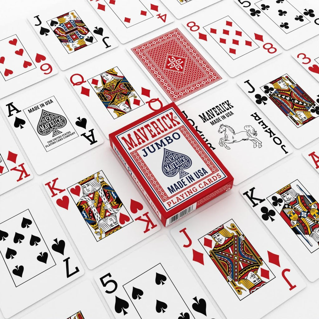 Maverick Playing Cards – Jumbo Index – Made in USA – Red or Blue Deck