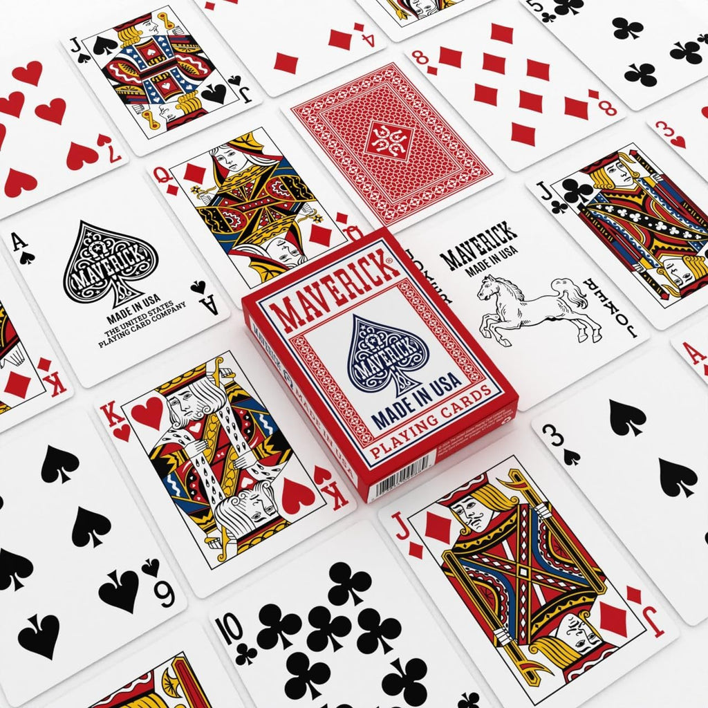 Maverick Playing Cards – Standard Index – Made in USA – Red or Blue Deck