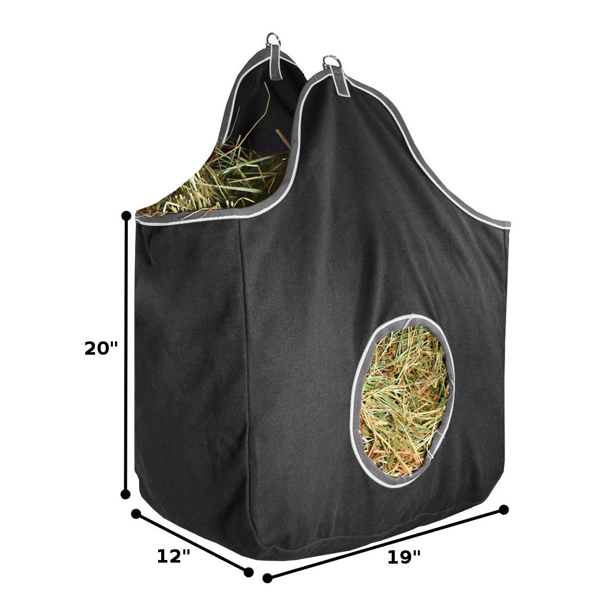 Tahoe Tack Pair of 2 Extra Wide 19" x 12" x 20" with 7" Diameter Circular Opening Canvas Hay Bags for Horses and Livestock Fits 3-4 Large Flakes of Hay