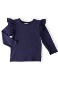Navy L/S Ruffle Tee