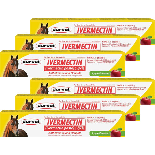 Durvet Ivermectin Horse Wormer Apple Flavor Broad Spectrum Equine Dewormer 6PCK