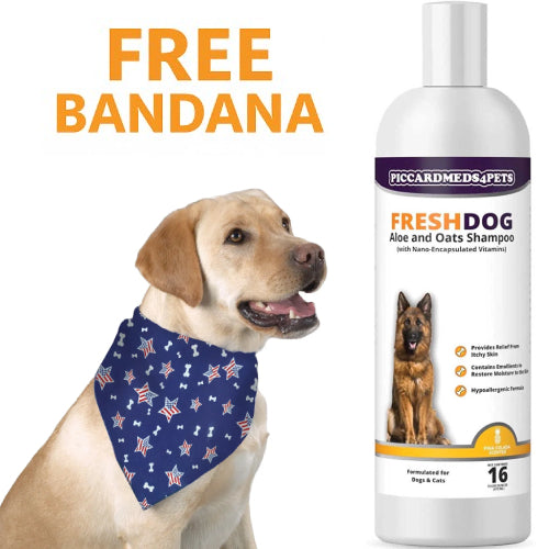 Piccardmeds4pets Fresh Dog Aloe and Oats Shinny Coat Shampoo 16 oz. + FREE Bandana!