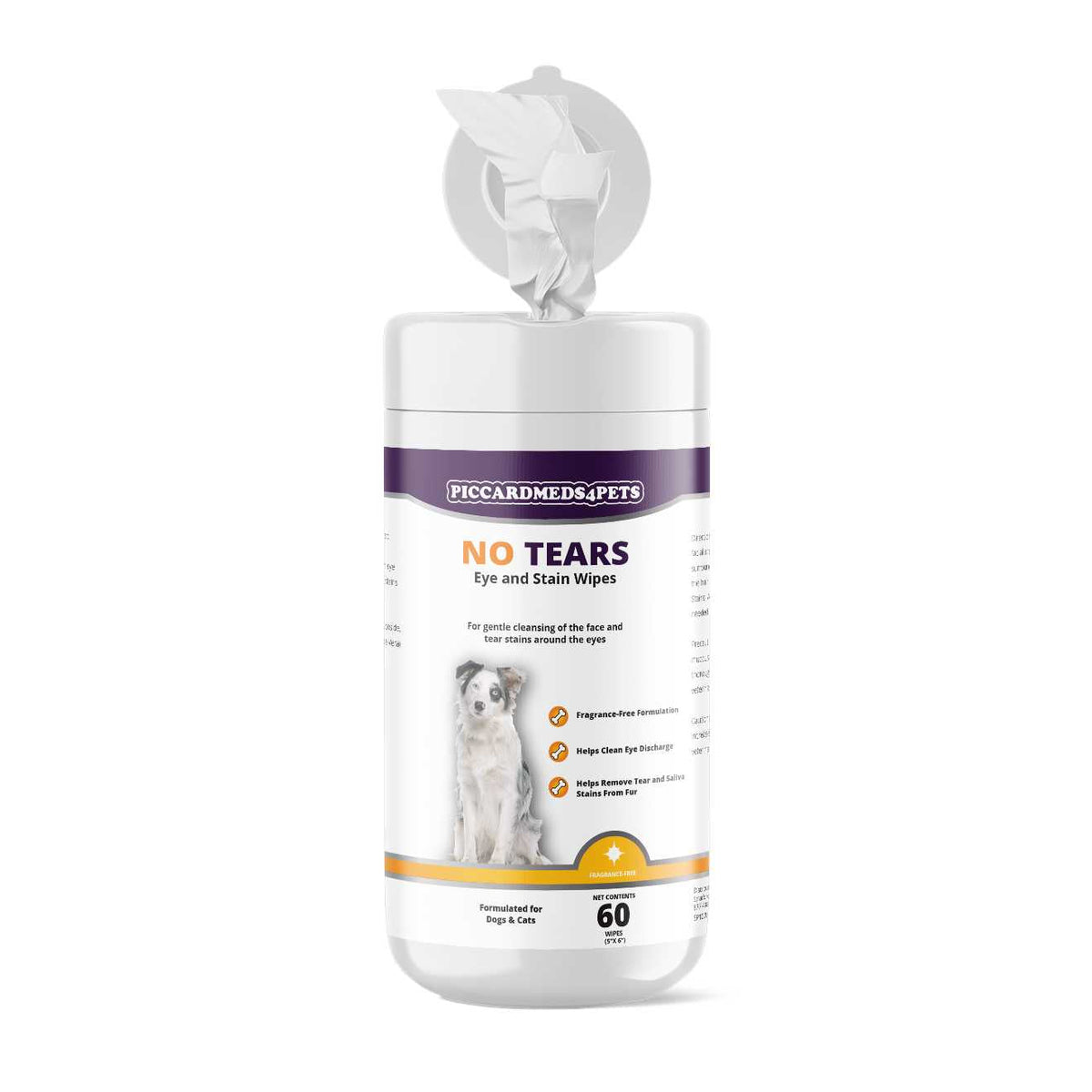 Piccardmeds4pets No More Tears Eye and Stain Wipes for Pets 60CT + FREE Bandana!