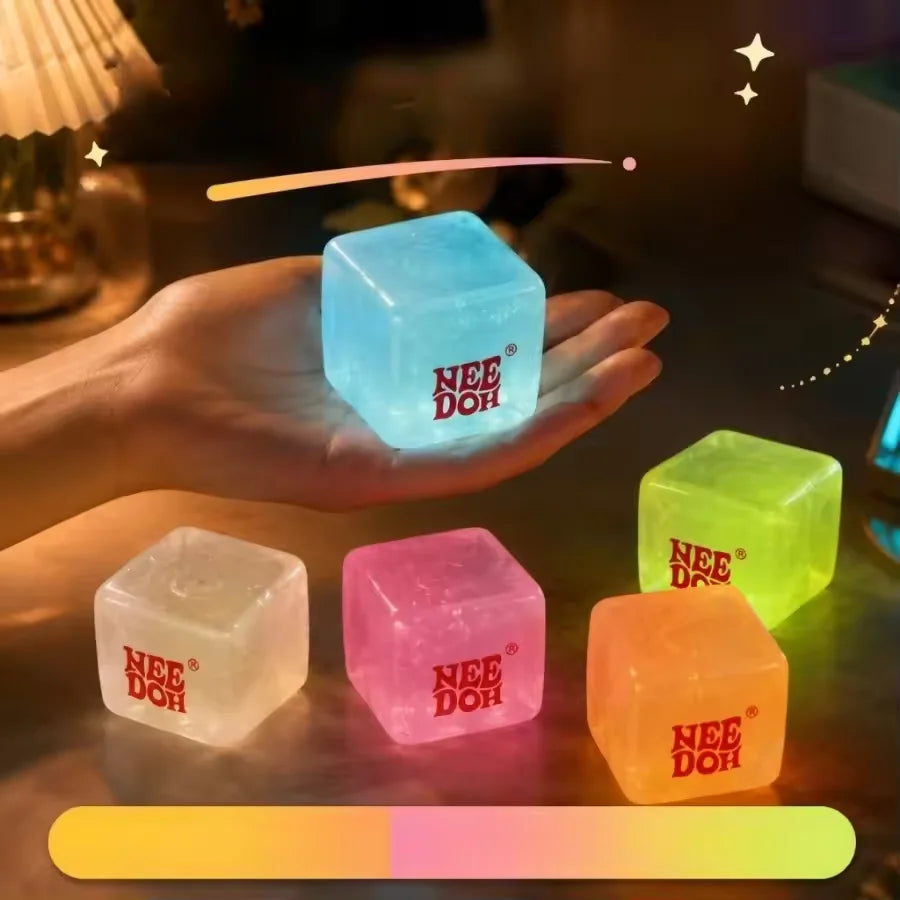 HOT Schylling Needoh Nice Cube Squishy Stress Toy Glow In The Dark Slow Rebound Sensory Glitter Pressure Relief For Adults Gifts