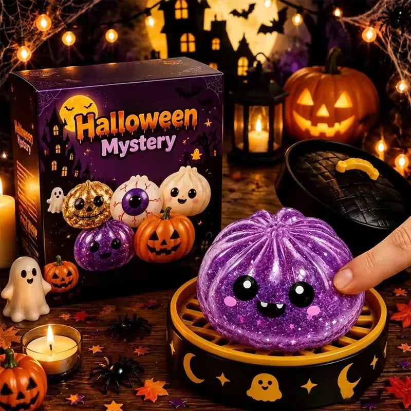 New Halloween Ghost DumplingsToy Soft Slow Resilience Squishy Toy Fidget with Steamer Steamed Stuffed Bun Squishy Pinch Le