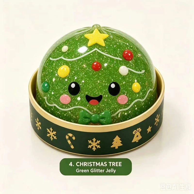 Christmas Dumplings Steamed Stuffed Bun Toy Glitter Mud Fun Decompression Toy Funny Stress Anxiety Relief Squeeze Prank Toy 1Pcs