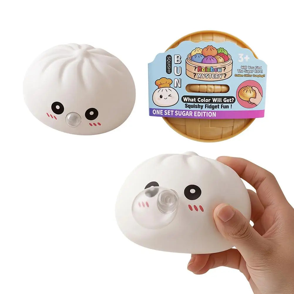 Dumpling Squishies Blow Bubbles Toy Dumpling Squishies Set with Steamer New Bubble-Blowing Squishies, Stretchy Fidget Sensory