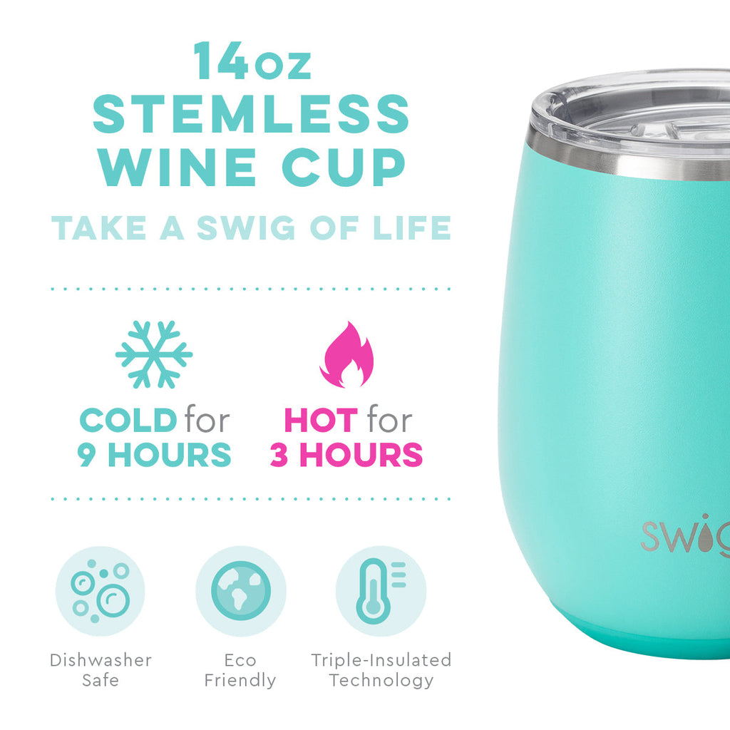 Matte Aqua Stemless Wine Cup (14oz)