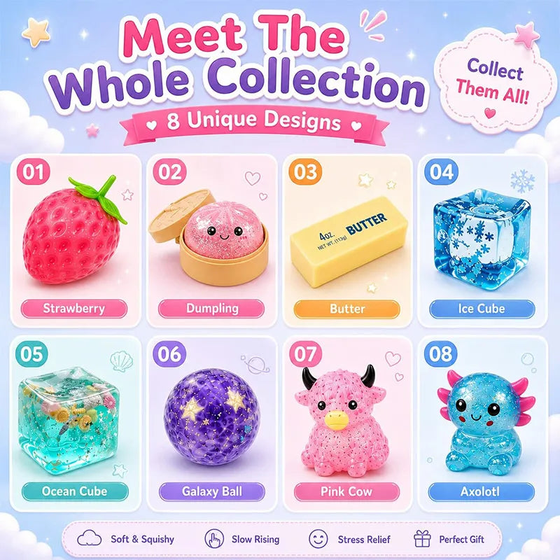 Squishy Fun Box Sensory Set Maltose Stress Relief Squishies Cute Animal & Food Shaped Desktop Decor For Anxiety Relief & Gifting