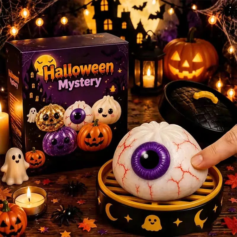 New Halloween Ghost DumplingsToy Soft Slow Resilience Squishy Toy Fidget with Steamer Steamed Stuffed Bun Squishy Pinch Le