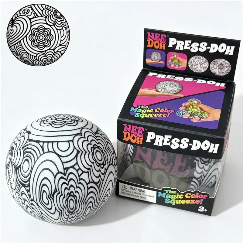 Needoh Press-Doh Flour Filling Color Changing Squeeze Round Squishy Ball Soft Doodle Pattern Stress Relief Sensory Fidget Toy