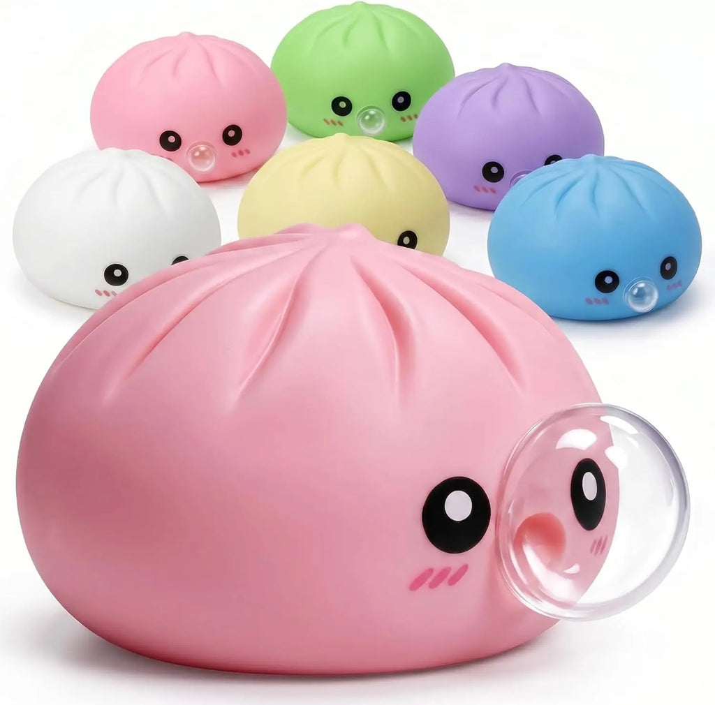 Dumpling Squishies Blow Bubbles Toy Dumpling Squishies Set with Steamer New Bubble-Blowing Squishies, Stretchy Fidget Sensory