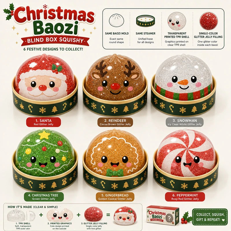 Christmas Dumplings Steamed Stuffed Bun Toy Glitter Mud Fun Decompression Toy Funny Stress Anxiety Relief Squeeze Prank Toy 1Pcs