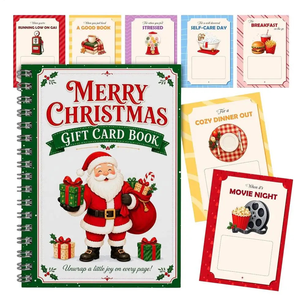 Christmas Gift Card Book 7 Pages Spiral Bound Holder Album for Gift Cards Festive Holiday Organizer Kids Adults Stocking Stuffer