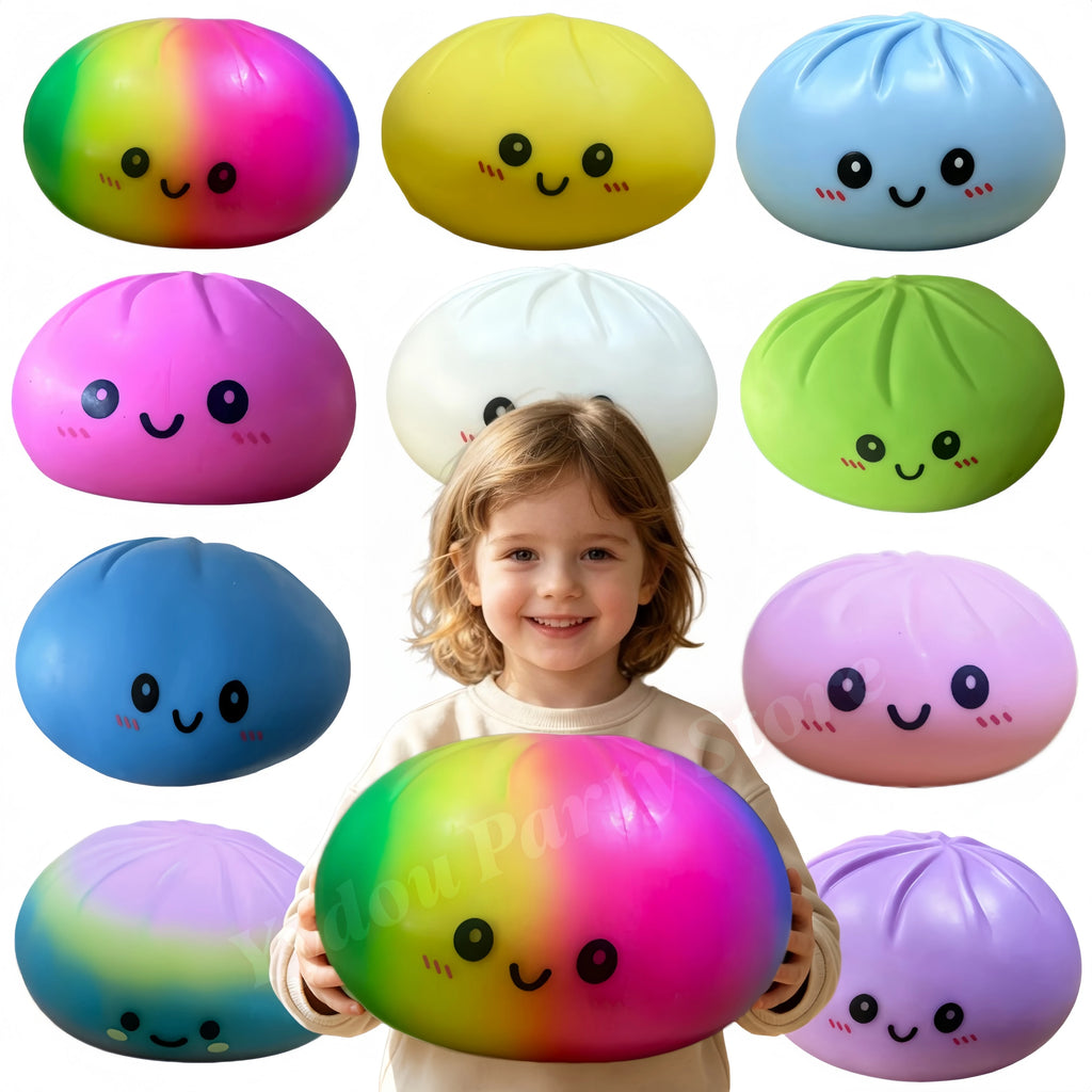 15/25cm Large Colorful Dumplings Squishy Rainbow Stress Relief 6/10 Inch Dumplings Stress Cute Face Fidget Sensory Favors Gifts
