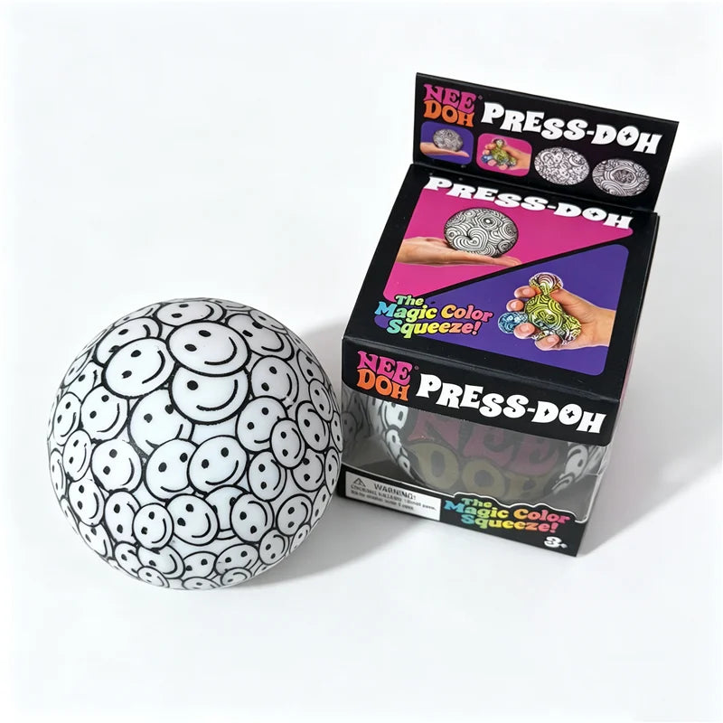 Needoh Press-Doh Flour Filling Color Changing Squeeze Round Squishy Ball Soft Doodle Pattern Stress Relief Sensory Fidget Toy