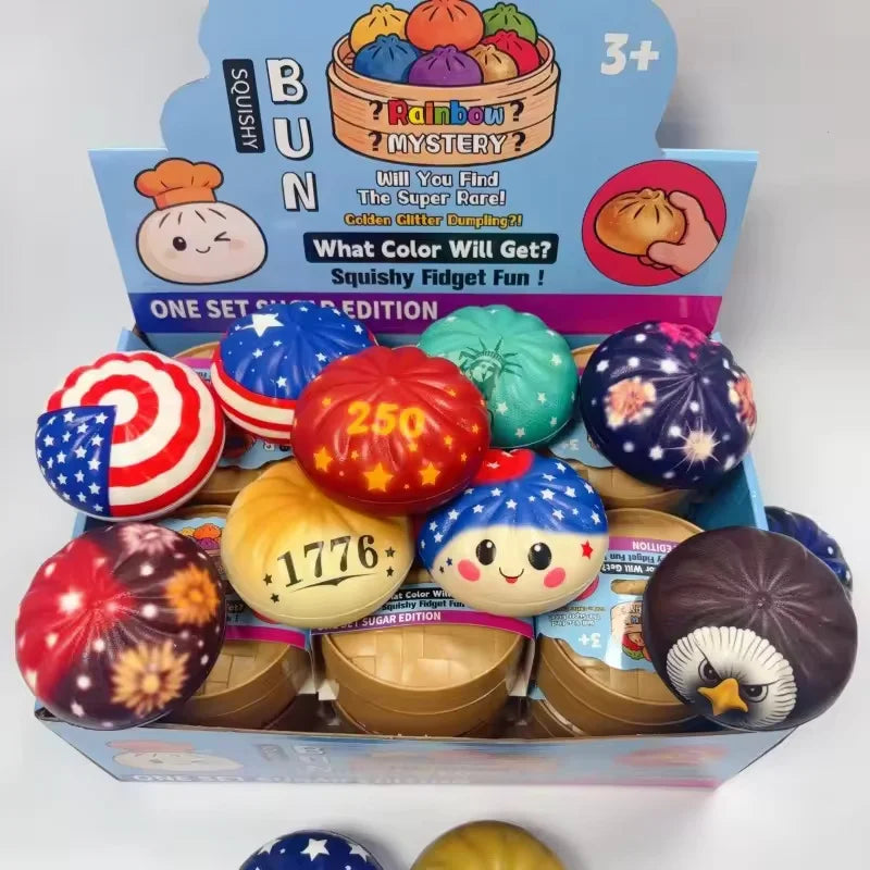 Simulation Food Squishies Bun with Steamer Soft Fidget Sensory Ornaments Colorful Dumpling Squishes Stress Balls Desk Ornaments