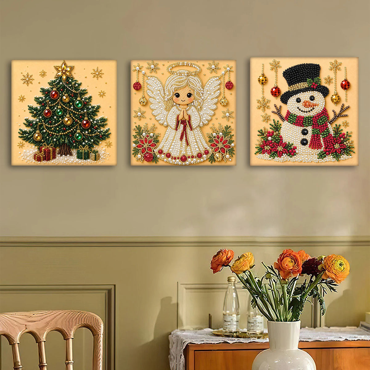 Christmas Pearl Diamond Painting Art Set With Frame DIY Pearl Beads Craft Kit For Adults Beginner Home Decor Wall Art Party Gift