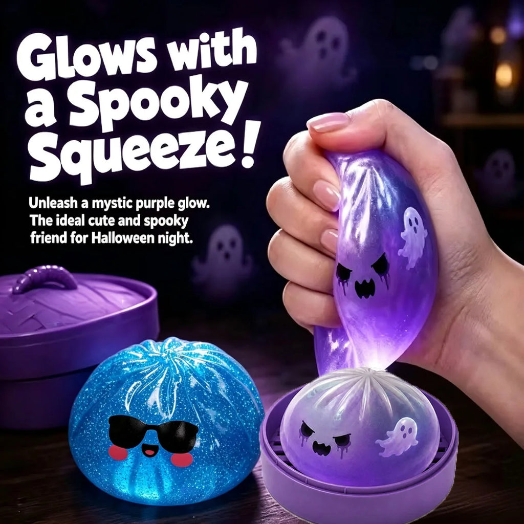 Glitter Halloween Ghost Dumplings Squishy Soft Slow Rebound Resilience Decompression with Steamer Stuffed Shark Bun Gift