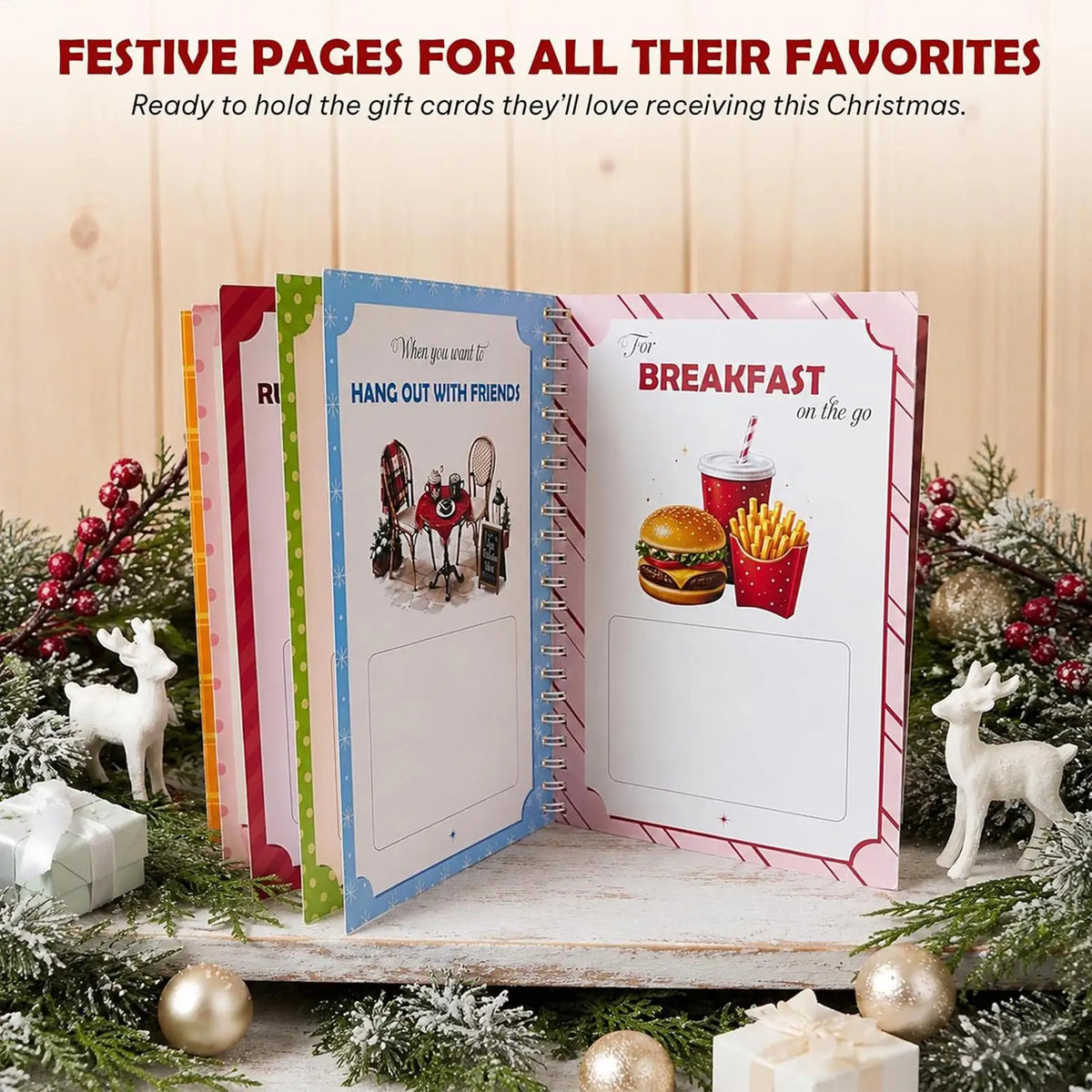 Christmas Gift Card Book 7 Pages Spiral Bound Holder Album for Gift Cards Festive Holiday Organizer Kids Adults Stocking Stuffer