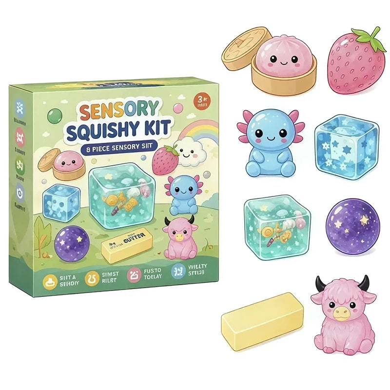 Squishy Fun Box Sensory Set Maltose Stress Relief Squishies Cute Animal & Food Shaped Desktop Decor For Anxiety Relief & Gifting