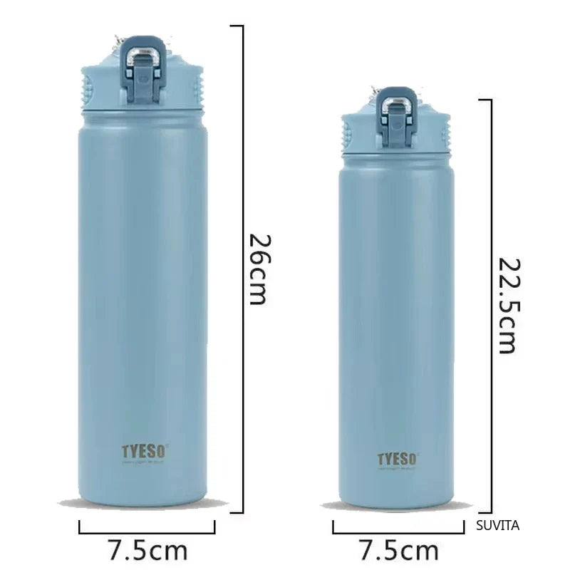 TYESO 600ML/750ML Thermos Water Bottle With Straw Stainless Steel Car Thermal Sports Cup Keeps Cold and Heat Thermal Travel Mug