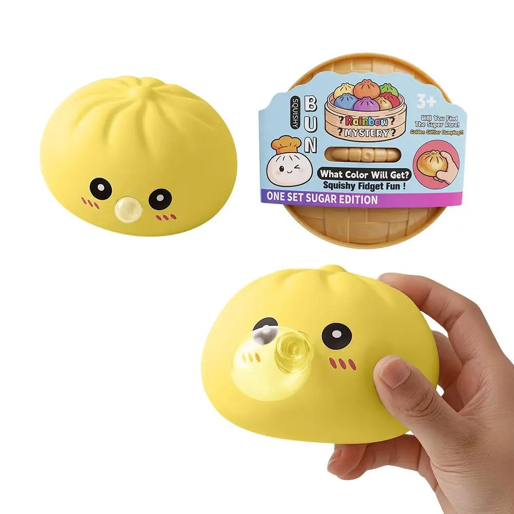Dumpling Squishies Blow Bubbles Toy Dumpling Squishies Set with Steamer New Bubble-Blowing Squishies, Stretchy Fidget Sensory