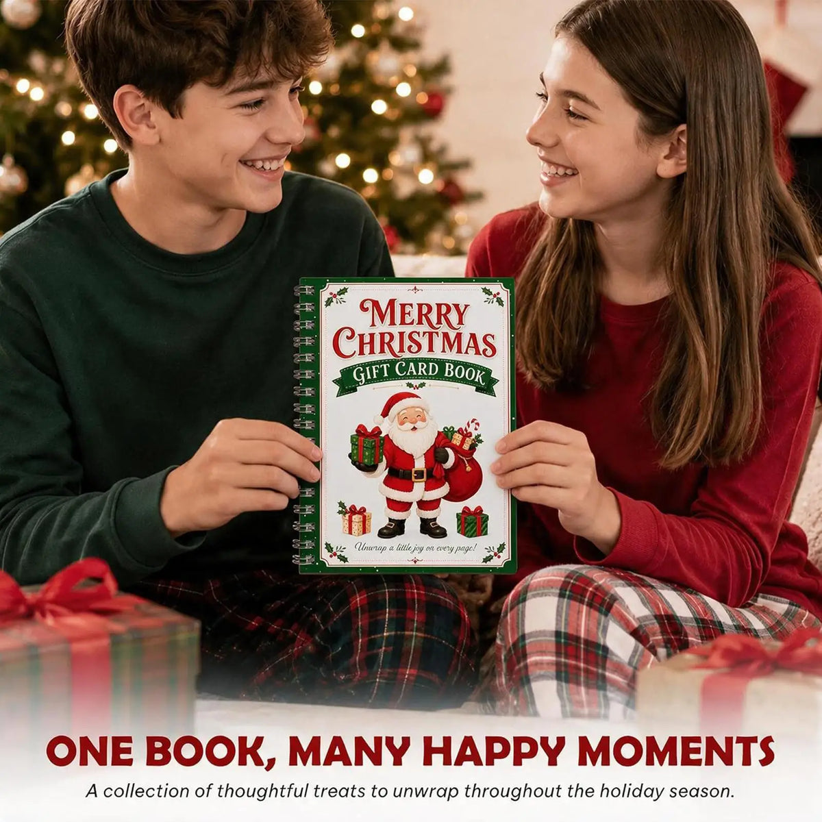 Christmas Gift Card Book 7 Pages Spiral Bound Holder Album for Gift Cards Festive Holiday Organizer Kids Adults Stocking Stuffer