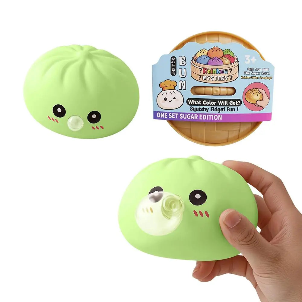 Dumpling Squishies Blow Bubbles Toy Dumpling Squishies Set with Steamer New Bubble-Blowing Squishies, Stretchy Fidget Sensory