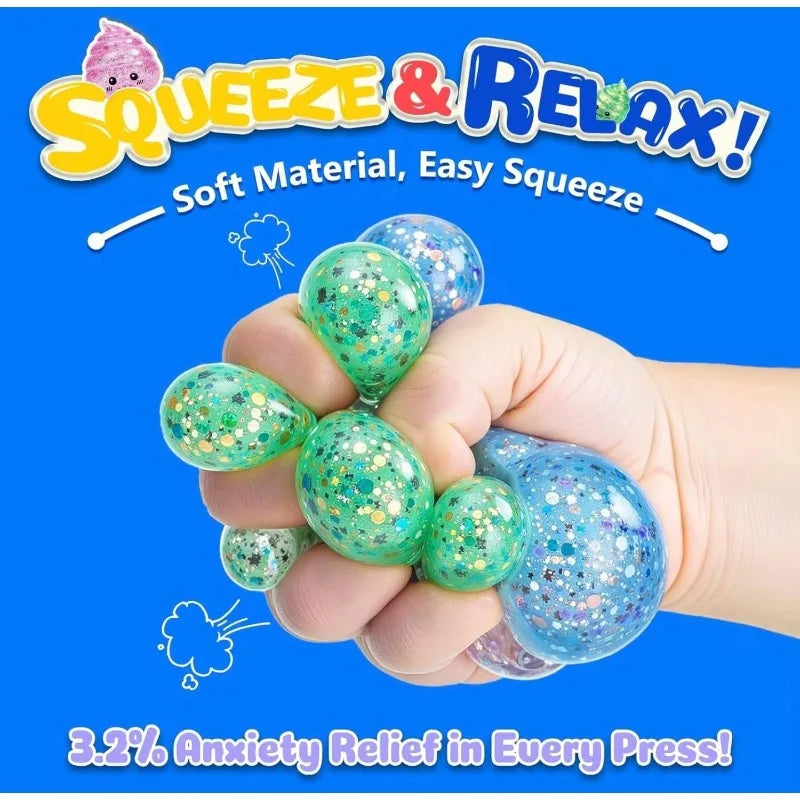 Novelty Squishy Poo Stress Ball Squishies Toys Glitter Funny Stretch Squeeze Fidget Toys for Kids Adults Fool's Day Prank Gift