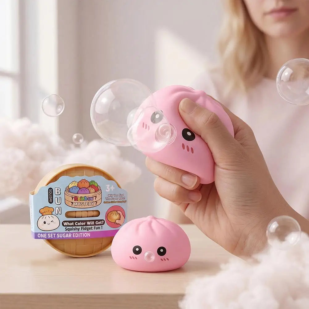 Dumpling Squishies Blow Bubbles Toy Dumpling Squishies Set with Steamer New Bubble-Blowing Squishies, Stretchy Fidget Sensory