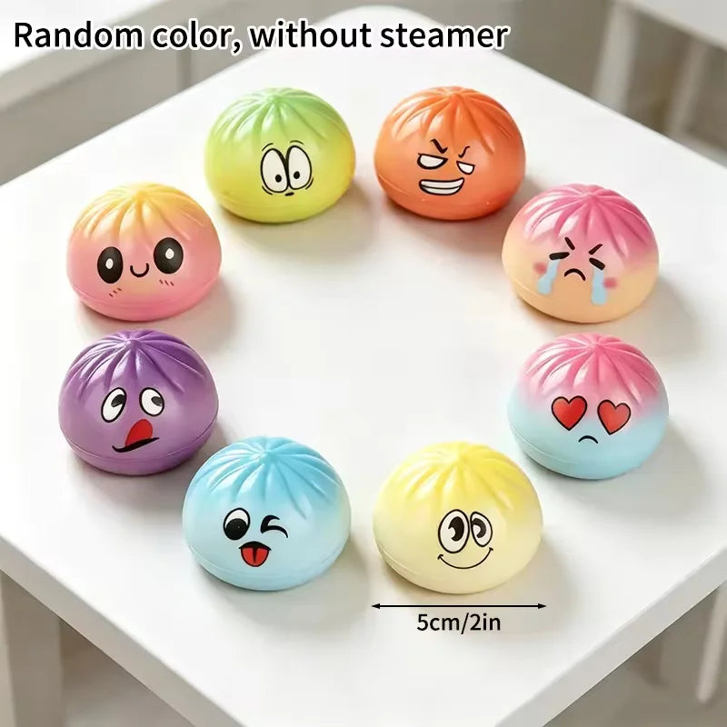 Simulation Food Squishies Bun with Steamer Soft Fidget Sensory Ornaments Colorful Dumpling Squishes Stress Balls Desk Ornaments