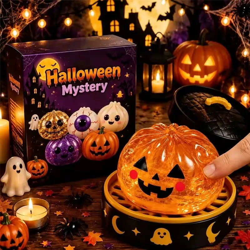 New Halloween Ghost DumplingsToy Soft Slow Resilience Squishy Toy Fidget with Steamer Steamed Stuffed Bun Squishy Pinch Le