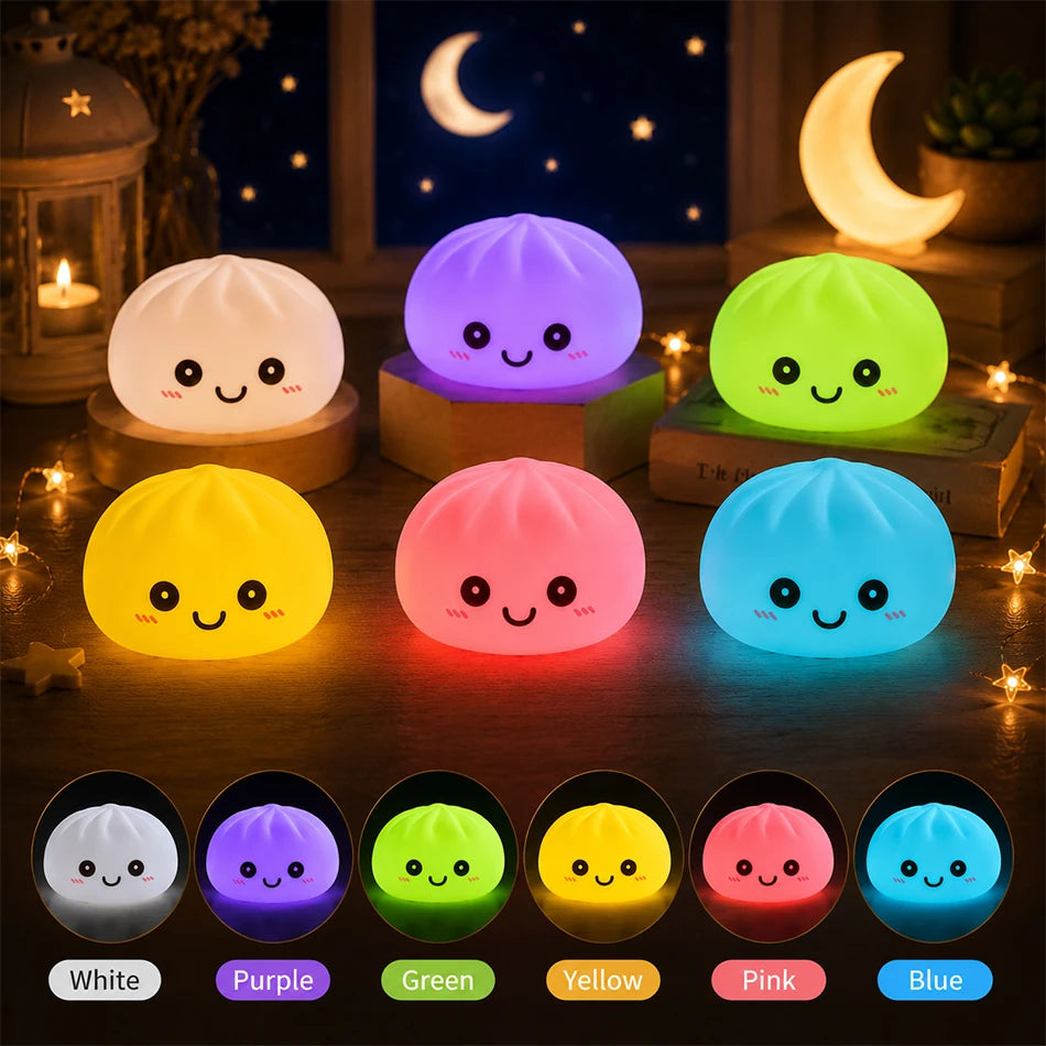  2027 Funny Dumpling Night Lights Glowing Dumplings Desktop Ornament Cute Glowing Dumpling Steamer Kawaii Dumpling Lights Gift