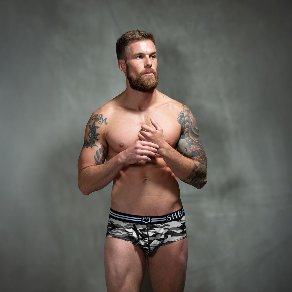 SHEATH Polyester Camo Men's Pouch American Brief (4 Pack)