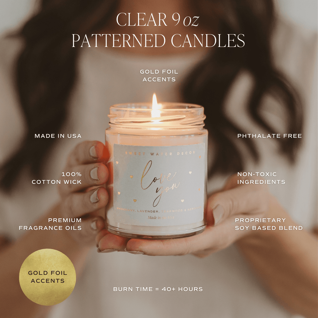 Love You Soy Patterned Candle - Clear Jar - 9 oz