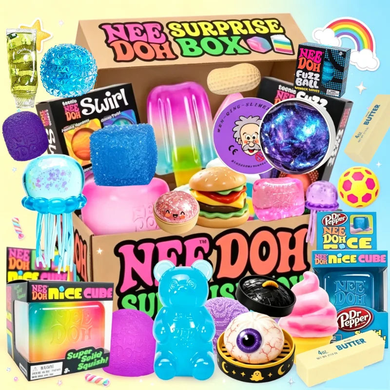 Nee Doh Mystery Surprise Box - Slow Rise Squishy Toys, Ice Cream & Cake Shaped Squeeze Toys, Anti-Stress Sensory Toys For ADHD