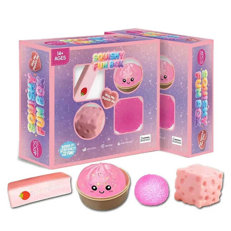 Squishy Fun Box Sensory Set Maltose Stress Relief Squishies Cute Animal & Food Shaped Desktop Decor For Anxiety Relief & Gifting