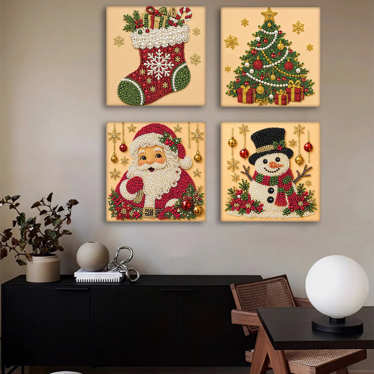 Christmas Pearl Diamond Painting Art Set With Frame DIY Pearl Beads Craft Kit For Adults Beginner Home Decor Wall Art Party Gift