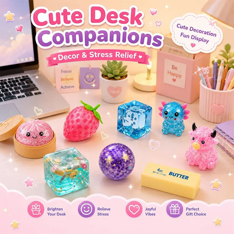 Squishy Fun Box Sensory Set Maltose Stress Relief Squishies Cute Animal & Food Shaped Desktop Decor For Anxiety Relief & Gifting