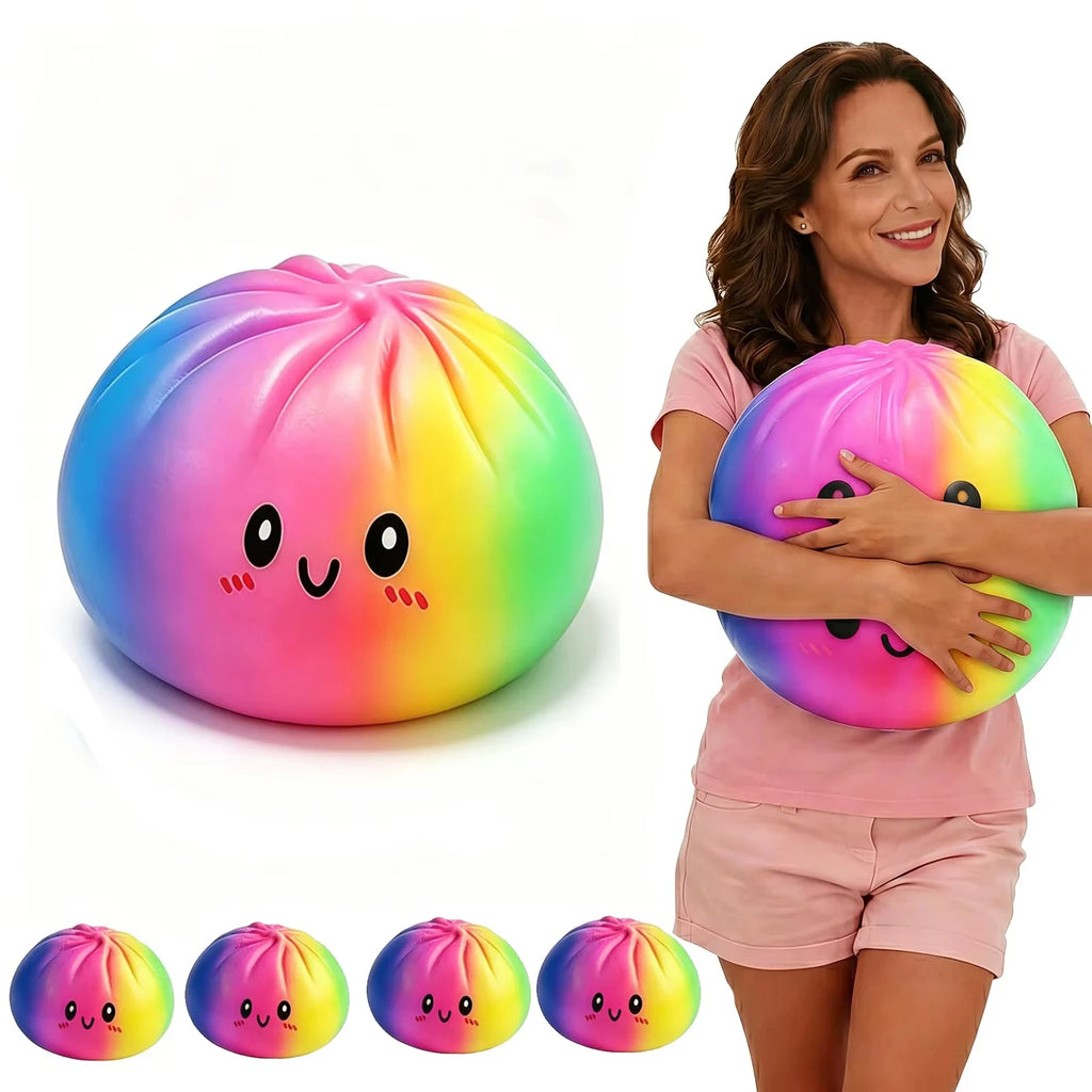 15/25cm Large Colorful Dumplings Squishy Rainbow Stress Relief 6/10 Inch Dumplings Stress Cute Face Fidget Sensory Favors Gifts