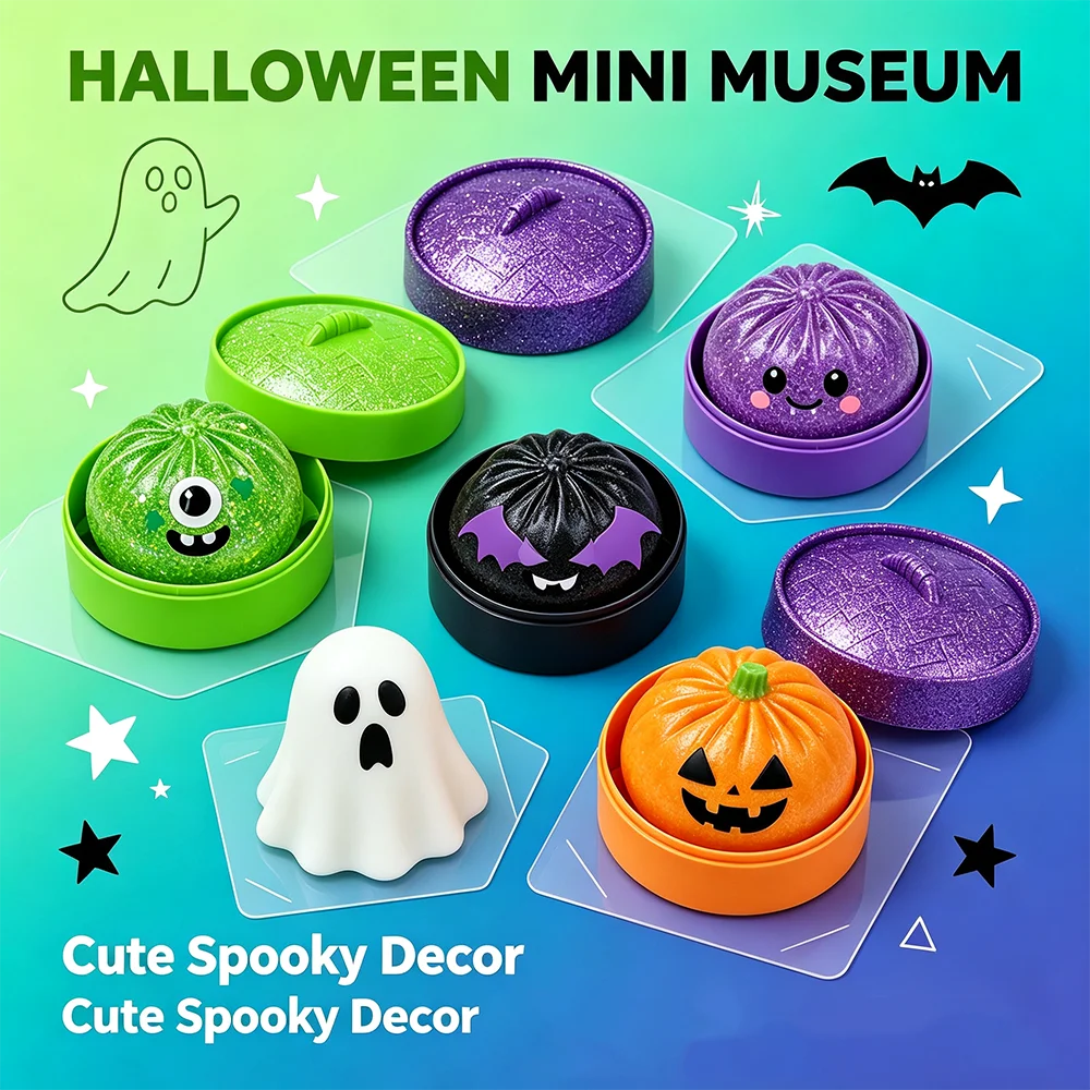 Glitter Halloween Ghost Dumplings Squishy Soft Slow Rebound Resilience Decompression with Steamer Stuffed Devil Steamed Bun Gift