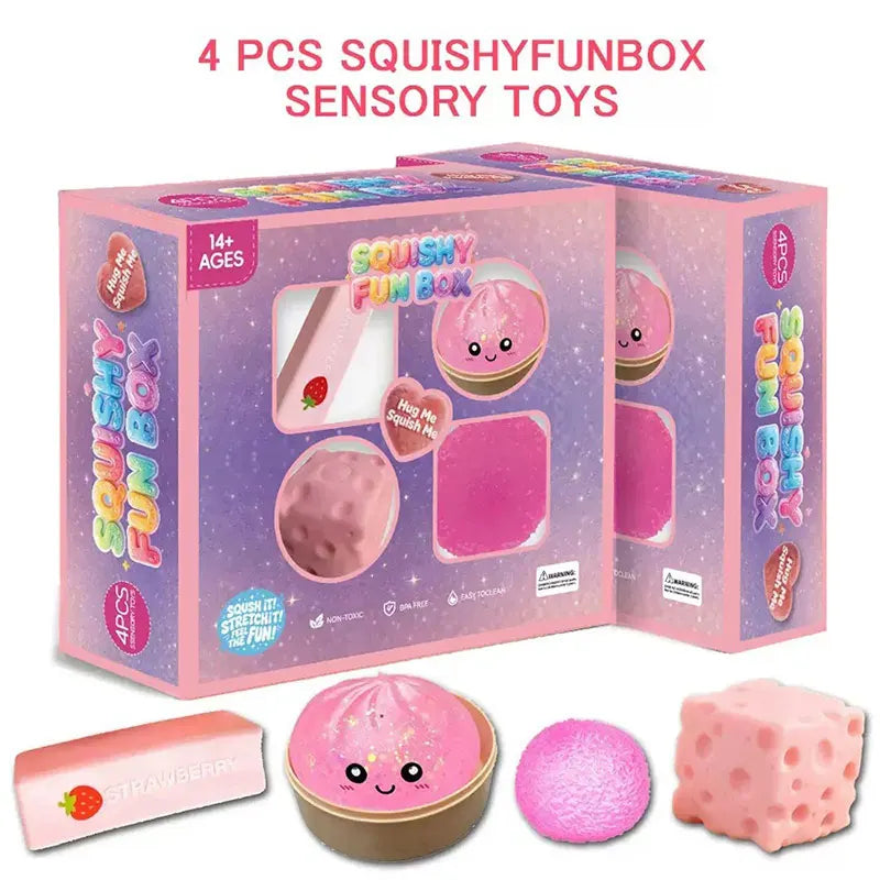 Squishy Fun Box Sensory Set Maltose Stress Relief Squishies Cute Animal & Food Shaped Desktop Decor For Anxiety Relief & Gifting
