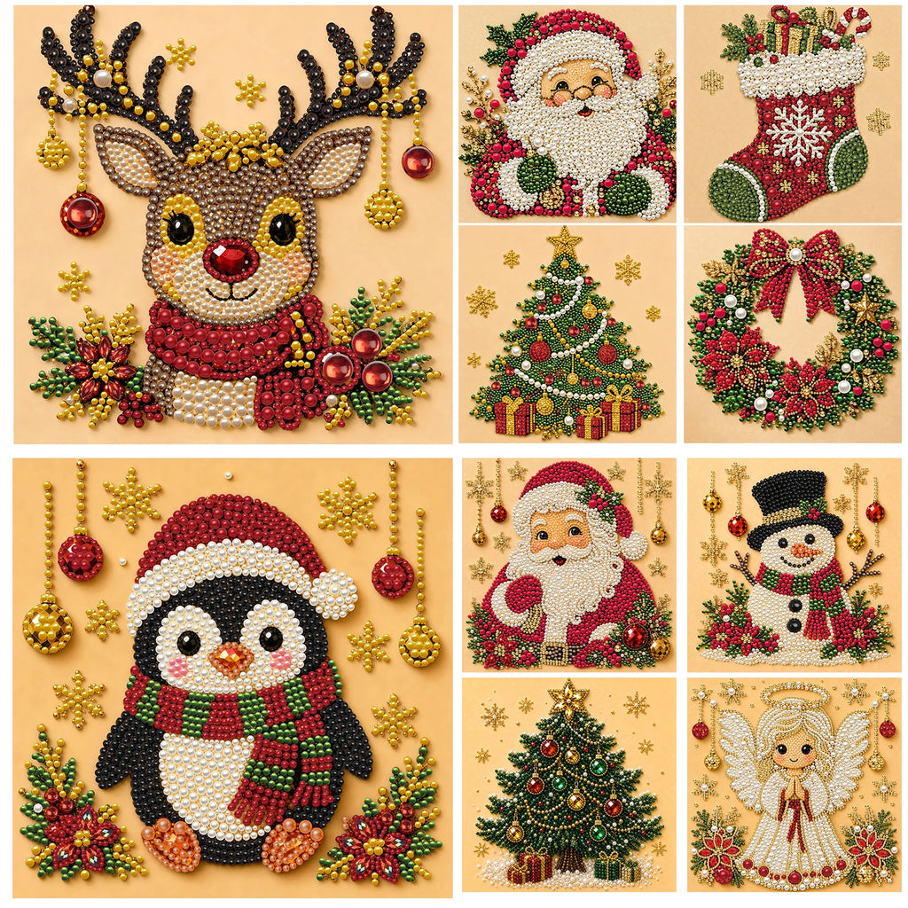 Christmas Pearl Diamond Painting Art Set With Frame DIY Pearl Beads Craft Kit For Adults Beginner Home Decor Wall Art Party Gift