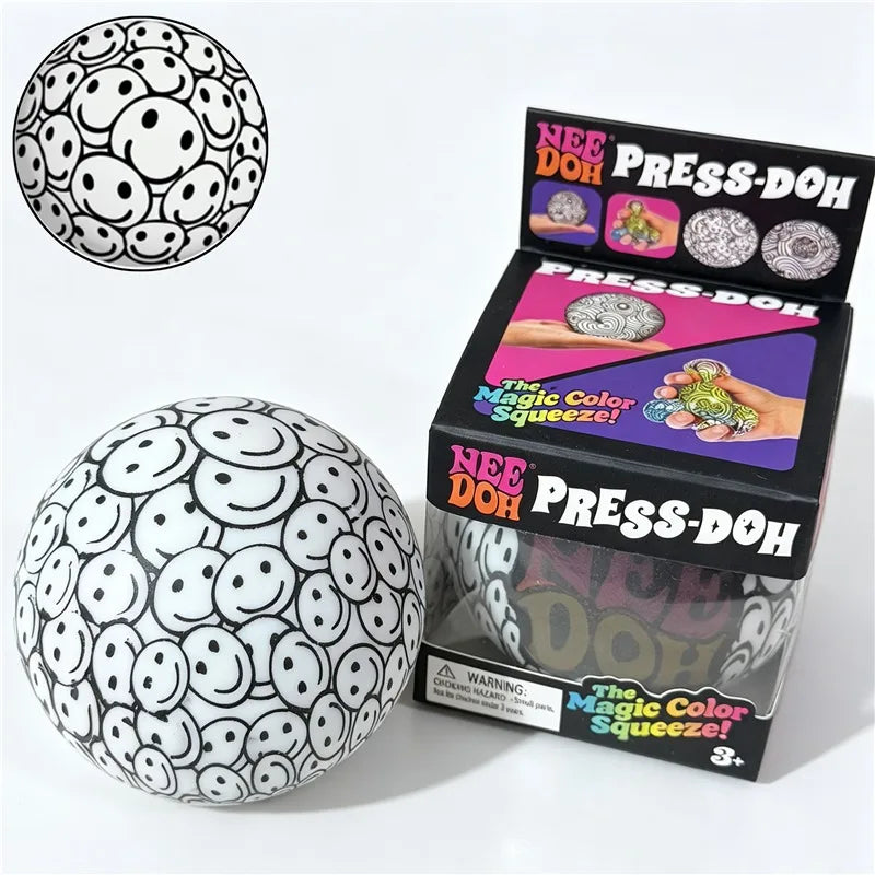 Needoh Press-Doh Flour Filling Color Changing Squeeze Round Squishy Ball Soft Doodle Pattern Stress Relief Sensory Fidget Toy