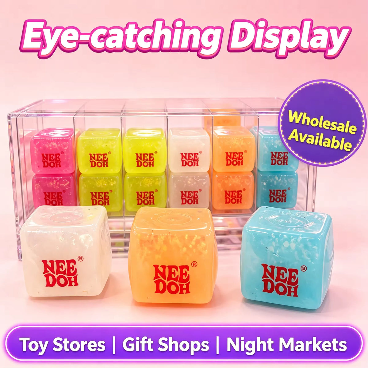 HOT Schylling Needoh Nice Cube Squishy Stress Toy Glow In The Dark Slow Rebound Sensory Glitter Pressure Relief For Adults Gifts