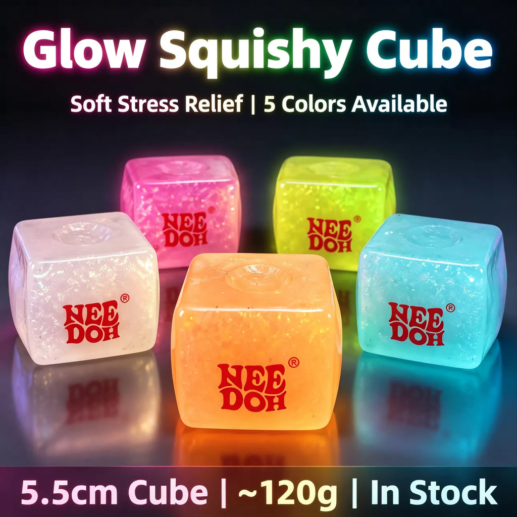HOT Schylling Needoh Nice Cube Squishy Stress Toy Glow In The Dark Slow Rebound Sensory Glitter Pressure Relief For Adults Gifts